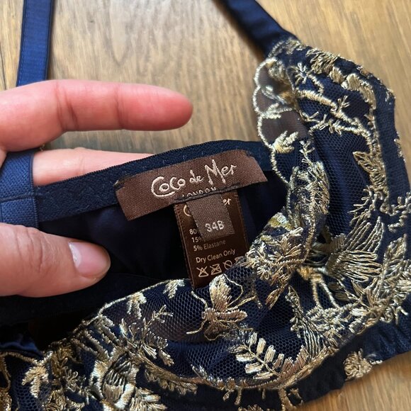 Coco de Mer The V&A Golden Heron Silk Plunge Bra - Picture 4 of 4